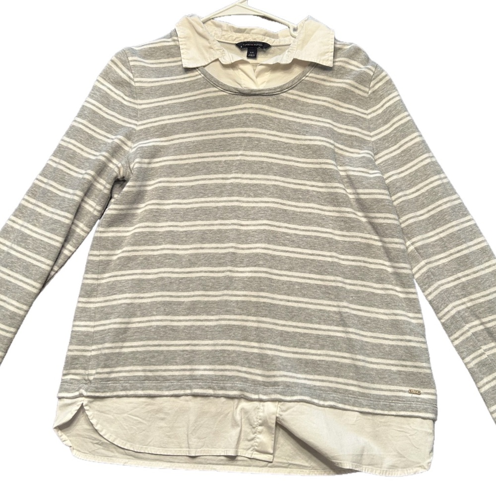 Tommy Hilfiger Casual Collared Dress Shirt | LG | Gray/White
